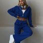 Casual Suit Solid Color Short Midriff Outfit Hooded Cardigan Lace-up Sweatpants