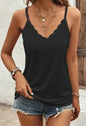 Solid Color V Neck Eyelet Cami Top, Elegant Scallop Trim Sleeveless Top For Spring & Summer, Women's Clothing