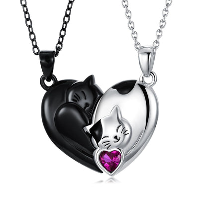 Couple Stitching Love Black And White Cute Cat Necklace