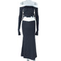 Women's Two-piece Suit With Exposed Navel And Contrast Color Coat Skirt